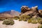 Big volcanic cliff with the mount Teide on the background