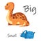 Big vs small comparison between large dinosaur brontosaurus and small triceratops colorful graphic kiddy illustration