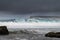 A big wave breaking at the Tonel Beach Praia do Tonel in Sagres, Algarve, Portugal