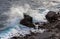 Big wave on Rocks in the sea on Black Sea wild coast in Crimea, sea shore resort