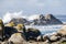 Big waves crashing on rocks coastline