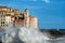 Big waves Mediterranean sea - Tellaro village Liguria Italy