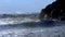 Big waves and rocky cliff at Swami`s Beach, Encinitas CA