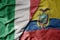 big waving national colorful flag of italy and national flag of ecuador