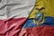 big waving national colorful flag of poland and national flag of ecuador