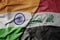 big waving realistic national colorful flag of india and national flag of iraq