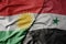 big waving realistic national colorful flag of kurdistan and national flag of syria