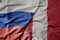big waving realistic national colorful flag of russia and national flag of peru