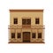 Big western house with wood swinging doors and porch. Two-storey wooden building with balcony. Flat vector icon