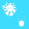 Big white blot with splash. Milk glass. Flat design. Blue background.