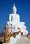 Big white buddha statue with serpent king on stairs