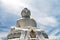 Big white Buddha statue sitting lotus Happy Bodhi day thailand