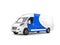 Big white delivery van with blue details