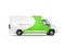 Big white delivery van with green details - side view