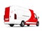 Big white delivery van with red details - tail view