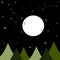 Big white full moon in a black dark starry night background illustration with ursa bear constellation