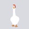 Big white goose in Santa Claus helper hat isolated design element. Funny and cute goose full length vector illustration