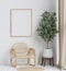 Big white living room,ratten chair,tree,frame for mockup and copy space