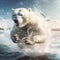 Big white Polar bear goes for a swim in the Early spring in wild bear catches a