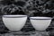 Big White Vintage Enamel Bowls on Black Marble