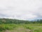 Big wide open field, with view of hills and cloudy sky, for agriculture in the North of Thailand