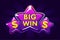 Big win banner background for online casino, poker, roulette, slot machines, card games. Vector icon violet stars.