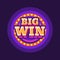 Big win casino purple round retro sign flat illustration