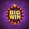 Big win. Prize label winning game lottery poster. Casino cash money jackpot gambling vector website promotion banner