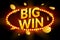 Big win retro glowing banner. Casino roulette winner sign prize. Jackpot label