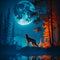a big wolf howls at the moon, night forest, generative AI