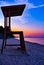 Big wooden chair and sunrise by the sea, Bangsaen, Thailand
