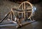 Big wooden millstone wheel in the castle