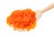 Big wooden spoon with salted russian red caviar