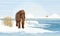 Big woolly mammoth on the bank of a freezing river. Prehistory animals. Ice Age