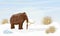 Big woolly mammoth on a plain covered with snow. Dry frozen grass. Prehistory animals. Ice Age