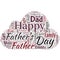 Big word cloud in the shape of UFO with words happy Father's Day. Time of year to celebrate fathers all over the