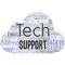 Big word cloud with tech support words. Help given by technician Online or Call Center Customer Service