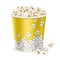 Big yellow bucket with popcorn.