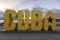 Big Yellow Cuba Sign Text Landmark Santiago Waterfront