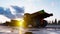 Big yellow huge quarry trucks are going to the construction site. Dump trucks of the quarry industry. The concept of the