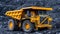 Big yellow mining truck in open pit anthracite coal mining industry for efficient extraction