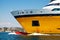 Big yellow passenger ferry ship, bow fragment