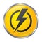 Big yellow power off button on a white background. Isolated object. 3D style