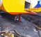 big yellow roro vessel inside a dry dock for repair