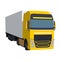 Big yellow truck pulling load, vector illustration