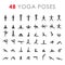 Big yoga poses asanas icons set. Vector illustrations. For logo yoga branding. Yoga people infographics. Stick figures