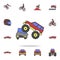 bigfoot car crushes cars field coloricon. Detailed set of color big foot car icons. Premium graphic design. One of the collection