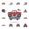 bigfoot car crushes cars field coloricon. Detailed set of color big foot car icons. Premium graphic design. One of the collection