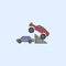 bigfoot car in jump field outline icon. Element of monster trucks show icon for mobile concept and web apps. Field outline bigfoot