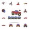 bigfoot car jumping through cars field coloricon. Detailed set of color big foot car icons. Premium graphic design. One of the